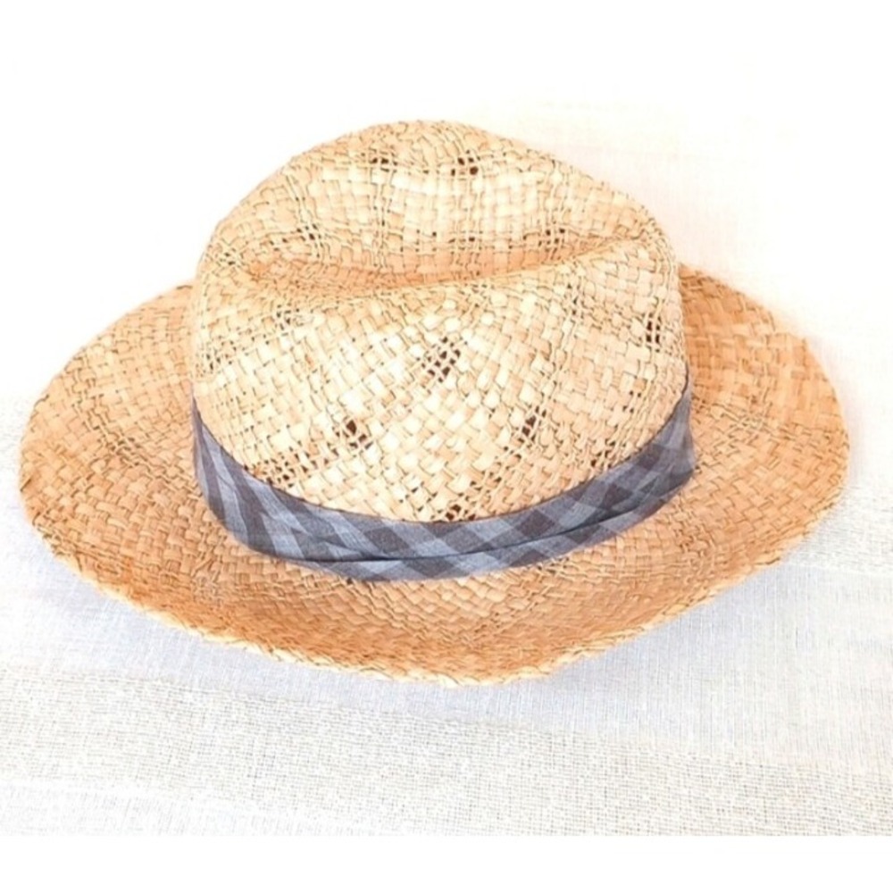 Giovannio New York Straw Fedora Hat NWT Color:Light Tan with Gray Plaid